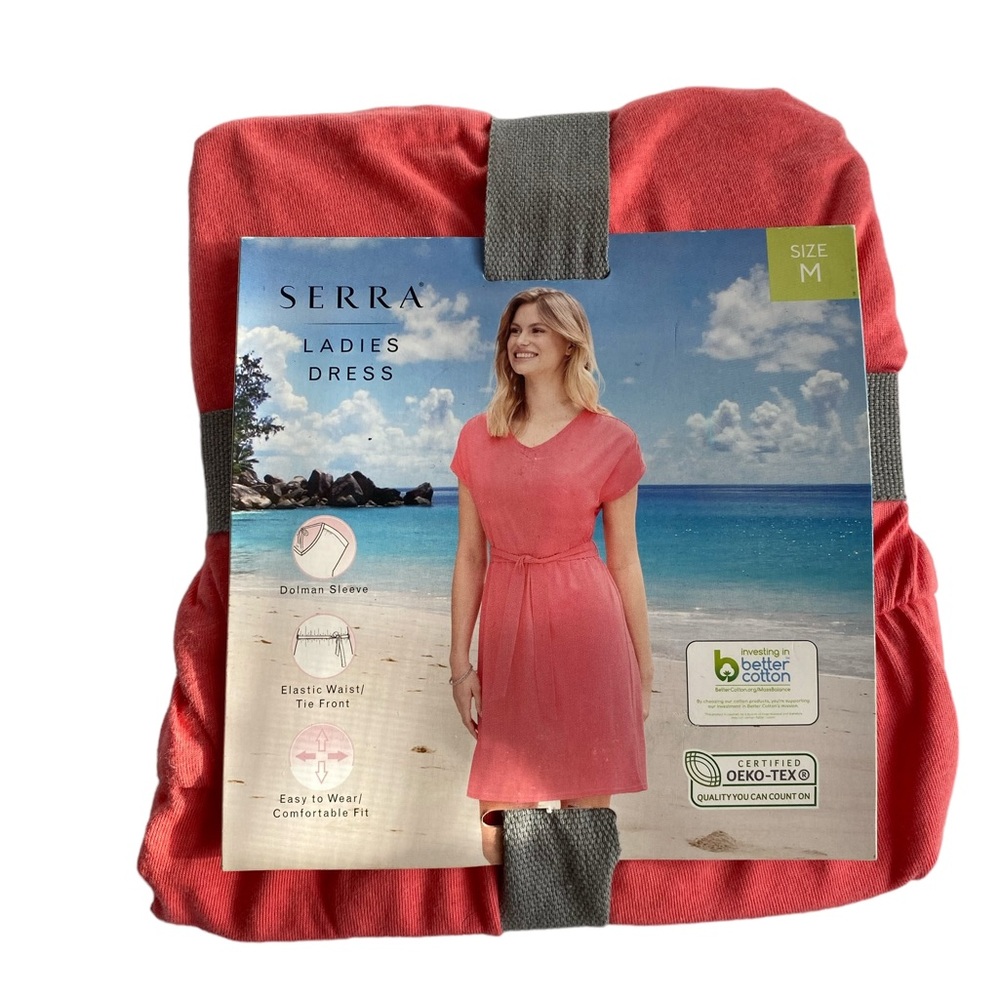 Serra Pink Swim Coverup Dress V-Neck Short Sleeve Soft Resort Vacation Top NWT M